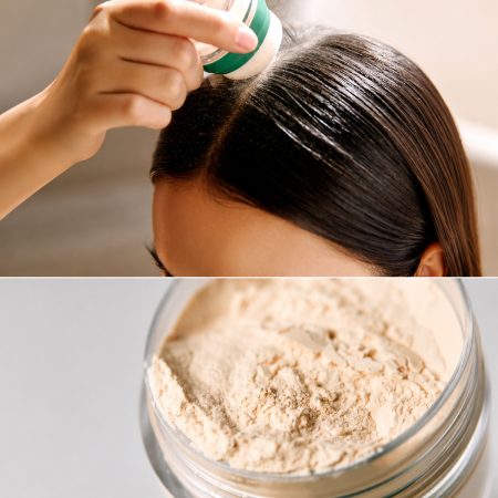 aromatica rosemary dry shampoo powder application