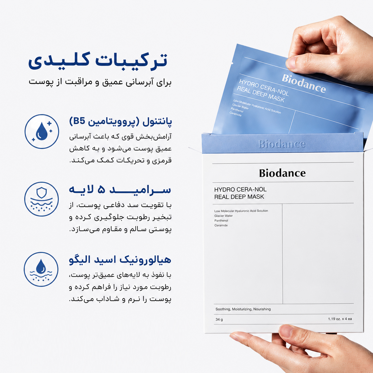 ماسک ورقه ای آبرسان سرانول بایودنس 4 ماسک ورقه ای آبرسان سرانول بایودنس - Image 4